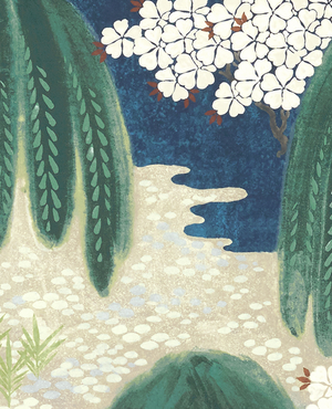 Willow Tree wallpaper in Navy by Natty & Polly, full pattern view