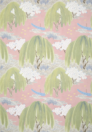 Willow Tree wallpaper in Blush by Natty & Polly, close-up of the pattern and texture