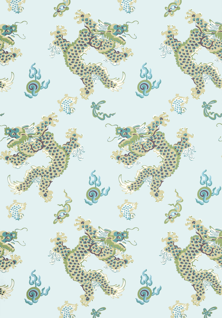 Dragon Dance Wallpaper, Cocolea Natty & Polly, Spa Blue, Per roll (68.6 cm × 10 m),