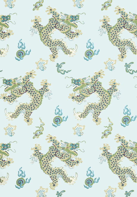 Dragon Dance Wallpaper, Cocolea Natty & Polly, Spa Blue, Per roll (68.6 cm × 10 m),