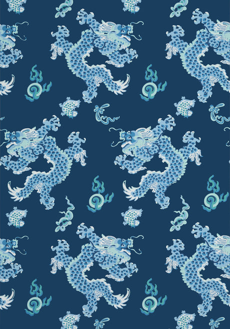 Dragon Dance Wallpaper, Cocolea Natty & Polly, Navy, Per roll (68.6 cm × 10 m),