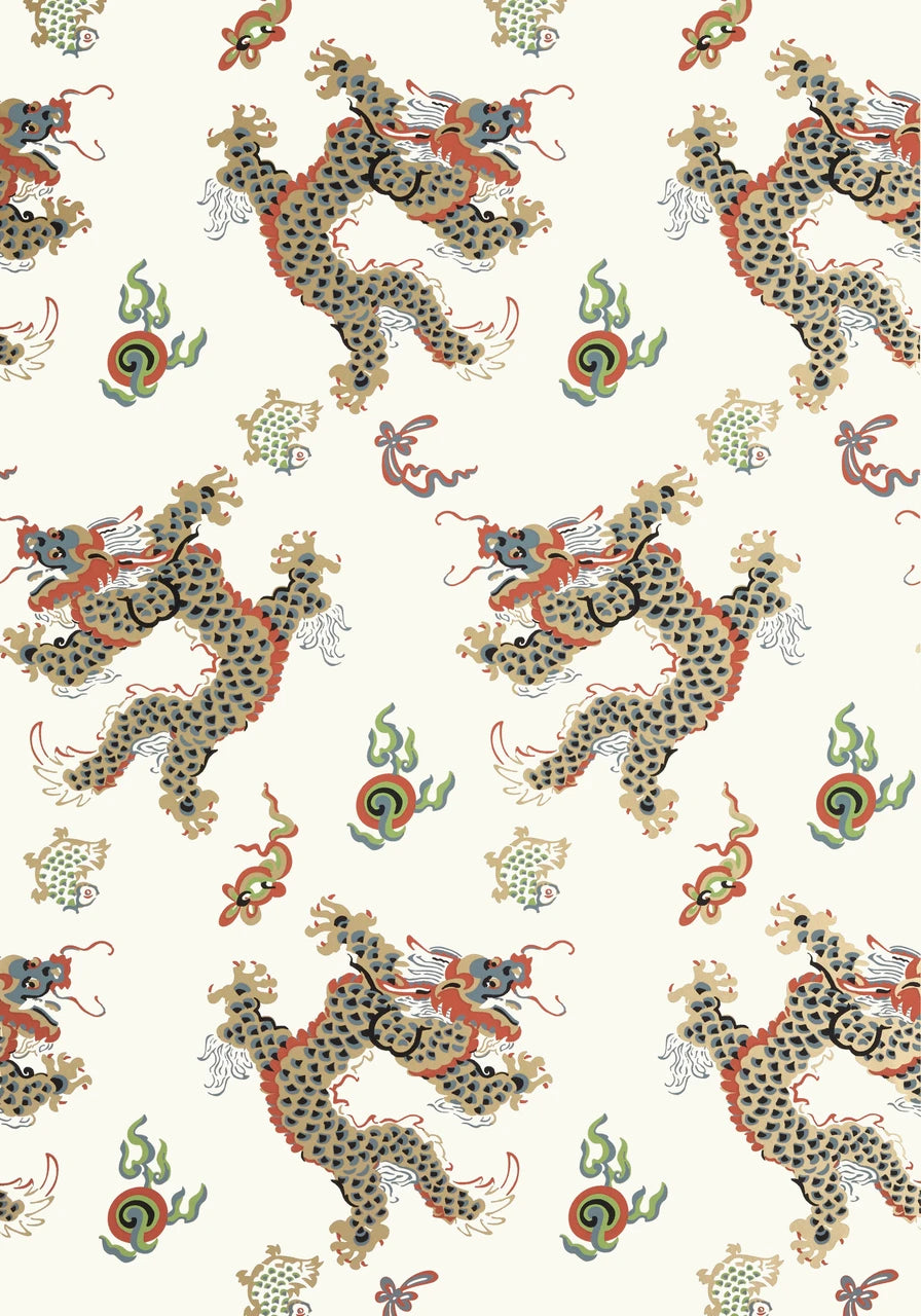 Dragon Dance Wallpaper, Cocolea Natty & Polly, Gold on Neutral, Per roll (68.6 cm × 10 m),