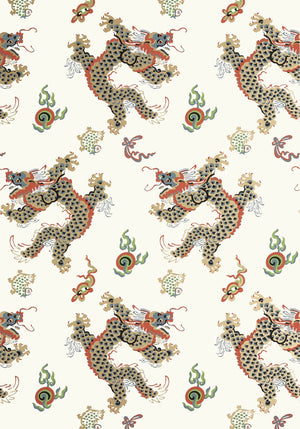 Dragon Dance Wallpaper, Cocolea Natty & Polly, Gold on Neutral, Per roll (68.6 cm × 10 m),