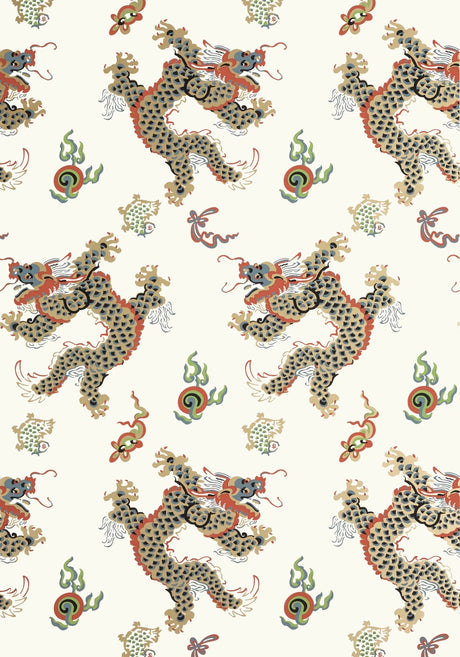 Dragon Dance Wallpaper, Cocolea Natty & Polly, Gold on Neutral, Per roll (68.6 cm × 10 m),