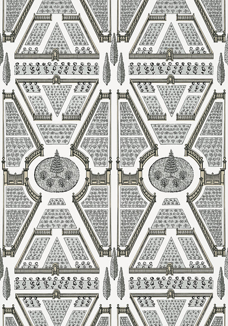 Aerial Garden wallpaper in Monochrome by Natty & Polly, close-up of the pattern and texture