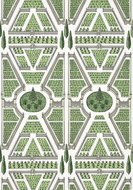 Aerial Garden wallpaper in Green by Natty & Polly, close-up of the pattern and texture