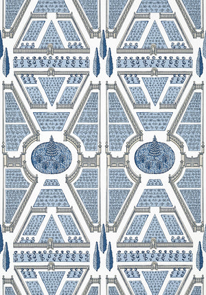 Aerial Garden Wallpaper, Cocolea Natty & Polly, Blue / White, Per roll (68.6 cm × 10.06 m),