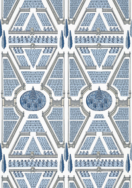 Aerial Garden wallpaper in Blue / White by Natty & Polly, close-up of the pattern and texture