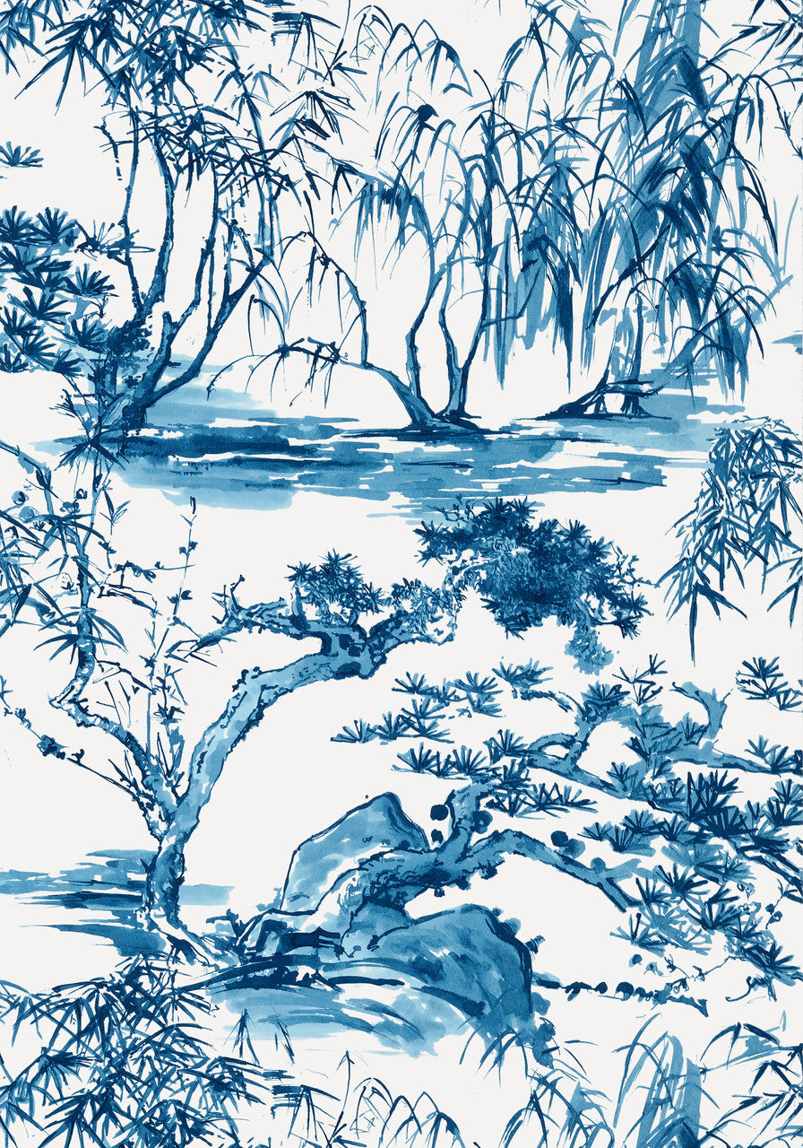 Kyoto wallpaper in Navy by Natty & Polly, close-up of the pattern and texture