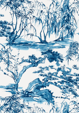 Kyoto wallpaper in Navy by Natty & Polly, close-up of the pattern and texture