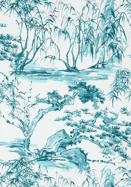 Kyoto wallpaper in Robins Egg by Natty & Polly, close-up of the pattern and texture