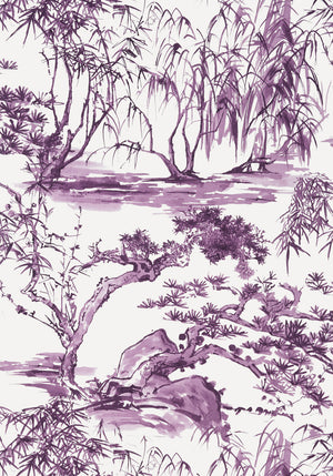 Kyoto wallpaper in Eggplant by Natty & Polly, close-up of the pattern and texture