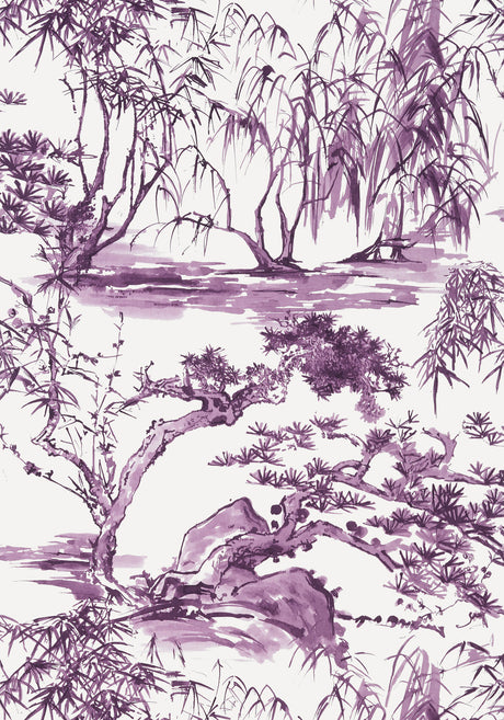 Kyoto wallpaper in Eggplant by Natty & Polly, close-up of the pattern and texture