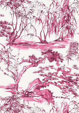 Kyoto wallpaper in Fuchsia by Natty & Polly, close-up of the pattern and texture