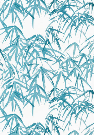 Kyoto Leaves wallpaper in Robins Egg by Natty & Polly, close-up of the pattern and texture