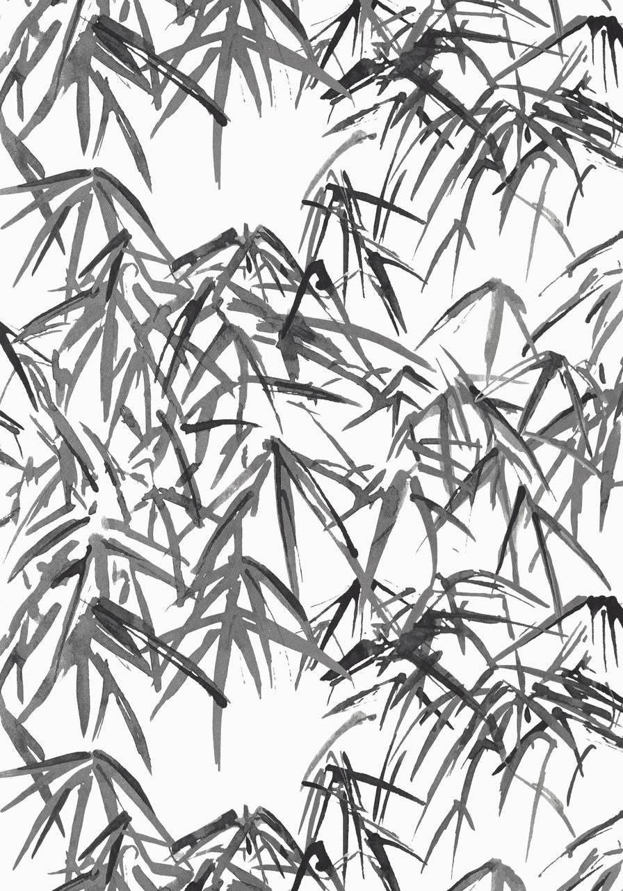 Kyoto Leaves wallpaper in Black by Natty & Polly, close-up of the pattern and texture