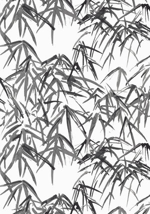 Kyoto Leaves wallpaper in Black by Natty & Polly, close-up of the pattern and texture