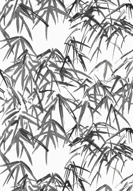 Kyoto Leaves wallpaper in Black by Natty & Polly, close-up of the pattern and texture