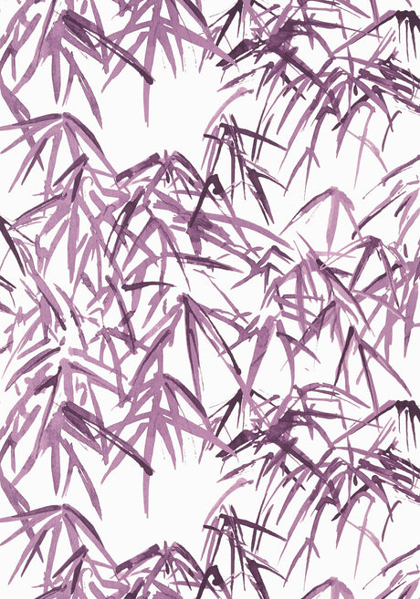 Kyoto Leaves wallpaper in Eggplant by Natty & Polly, close-up of the pattern and texture