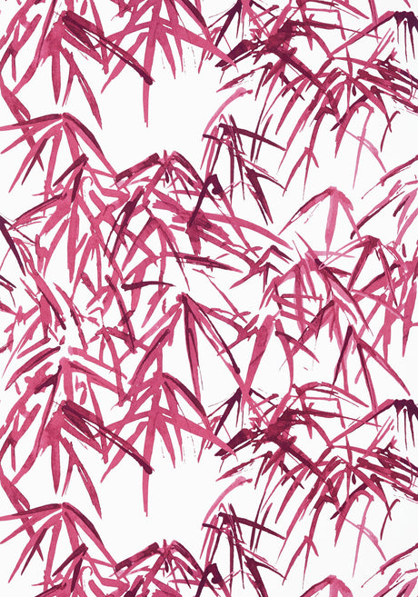 Kyoto Leaves wallpaper in Fuchsia by Natty & Polly, close-up of the pattern and texture