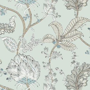 Kalamkari Vine wallpaper in Robin's Egg by Natty & Polly, styled in an interior