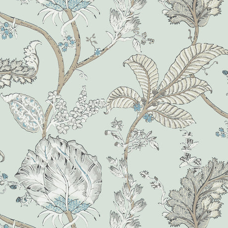 Kalamkari Vine wallpaper in Robin's Egg by Natty & Polly, styled in an interior