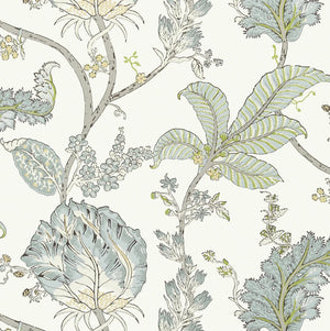 Kalamkari Vine wallpaper in Yellow / Aqua by Natty & Polly, styled in an interior