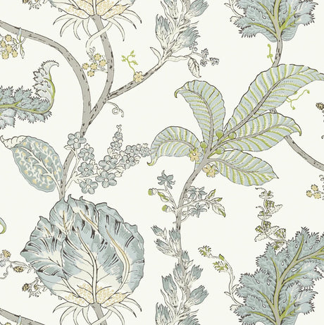Kalamkari Vine wallpaper in Yellow / Aqua by Natty & Polly, styled in an interior