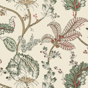Kalamkari Vine wallpaper in Red / Gold by Natty & Polly, styled in an interior