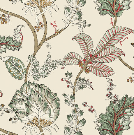 Kalamkari Vine wallpaper in Red / Gold by Natty & Polly, styled in an interior