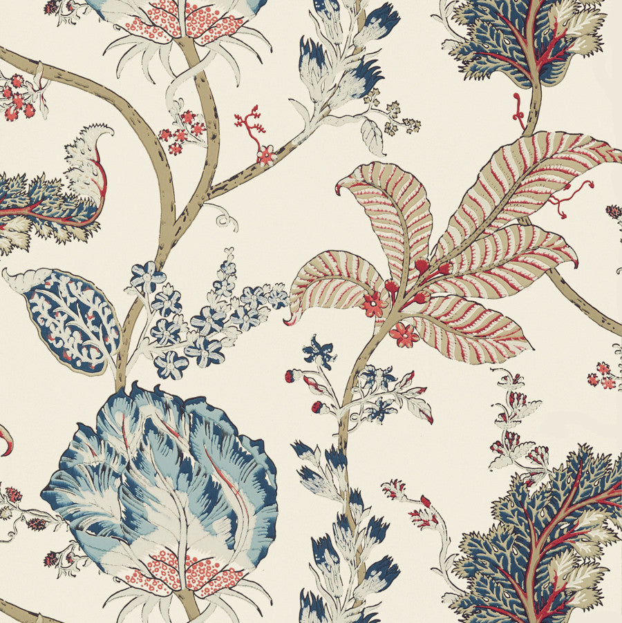 Kalamkari Vine wallpaper in Blue / Red by Natty & Polly, styled in an interior