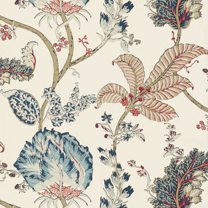 Kalamkari Vine wallpaper in Blue / Red by Natty & Polly, styled in an interior