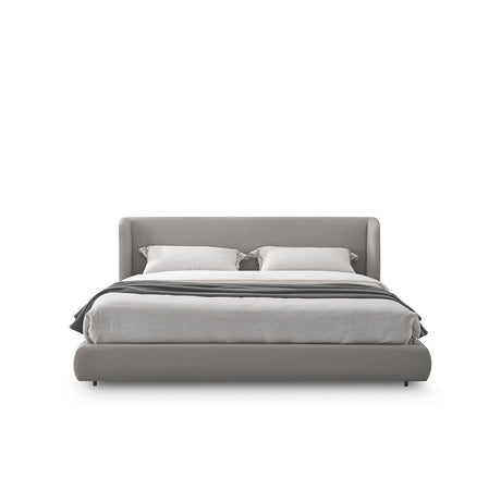 Maison Debrah Bregorra low-profile half leather upholstered bed on matte black legs