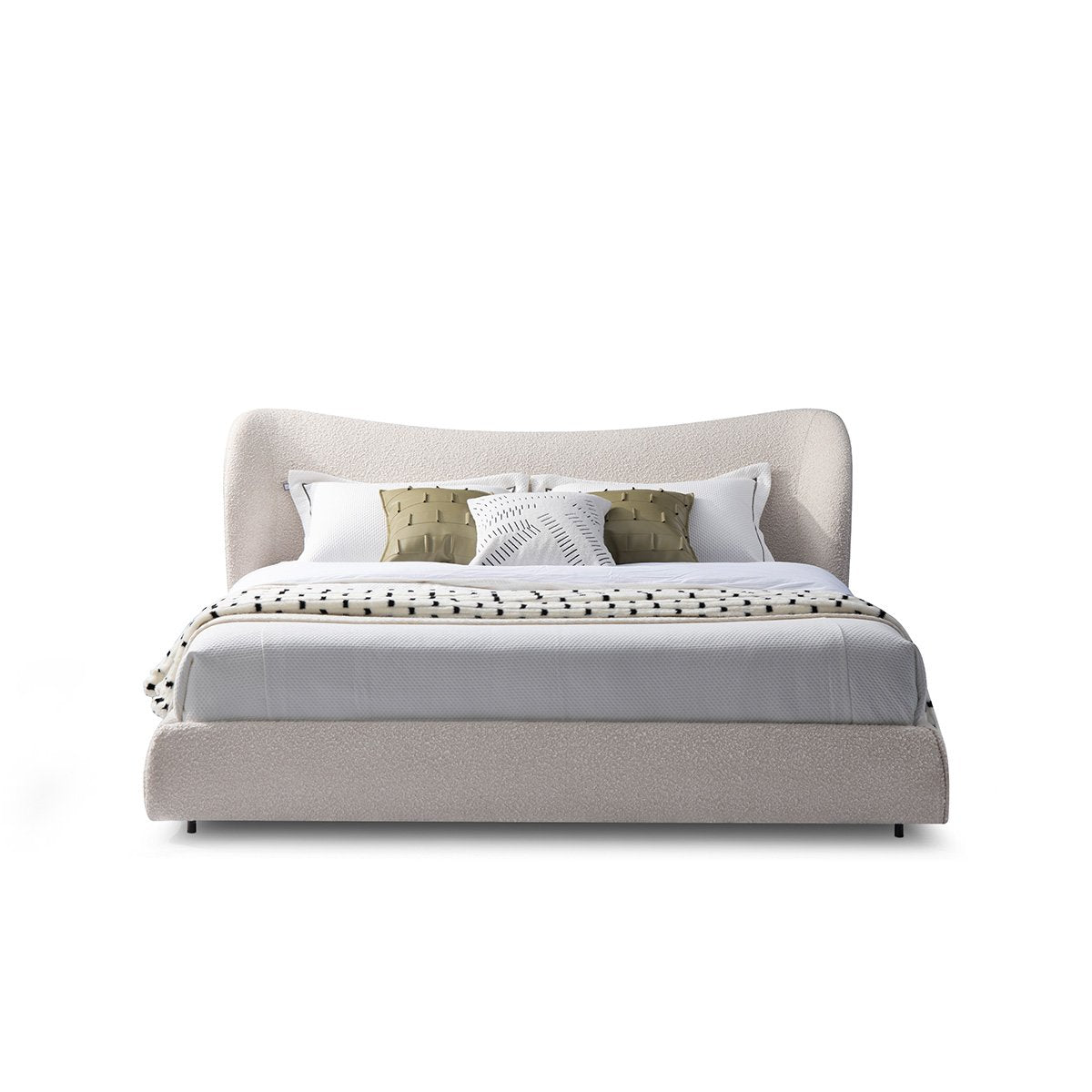 Maison Debrah Avenisse seamless fully upholstered fabric bed on slim matte black legs — view 2