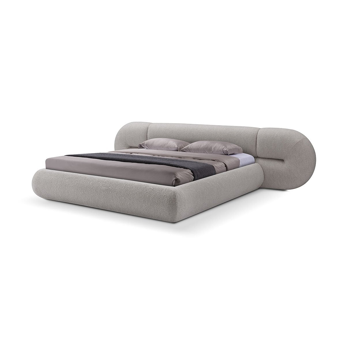 Maison Debrah Calyx sculpted fully upholstered bed on black lacquered metal legs