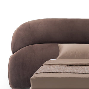 Maison Debrah Abrasse curved upholstered king bed in chocolate fabric and black velvet — view 4