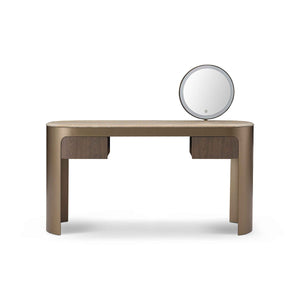 Solin Travertine Dressing Console with Illuminated Round Mirror & Brass, Maison Debrah, , ,