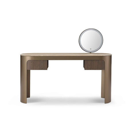 Solin Travertine Dressing Console with Illuminated Round Mirror & Brass, Maison Debrah, , ,