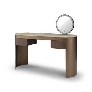 Solin Travertine Dressing Console with Illuminated Round Mirror & Brass, Maison Debrah, , ,