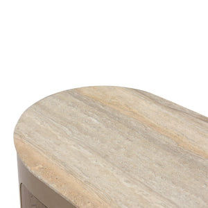 Solin Travertine Dressing Console with Illuminated Round Mirror & Brass, Maison Debrah, , ,