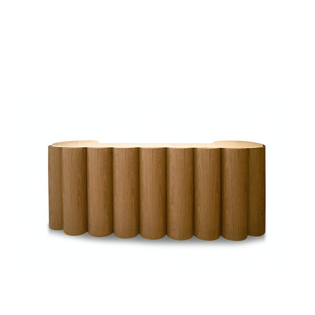 Maison Debrah Ostrel counter table with white jade stone top on rounded walnut columns