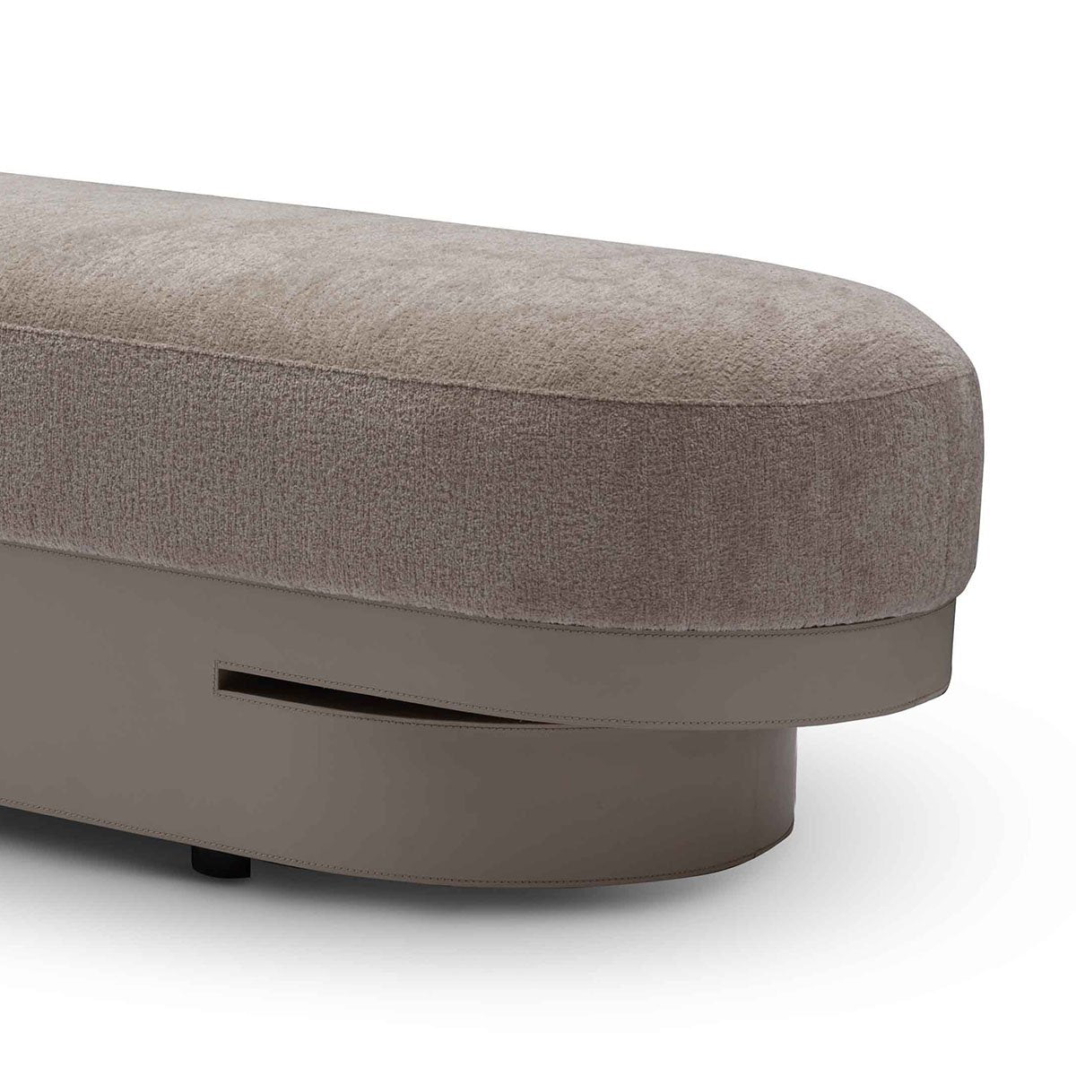 Maison Debrah Maris upholstered fabric bench on a leather-wrapped base — view 2
