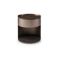 Maison Debrah Perlon round dark grey elm nightstand with brass band and drawer front