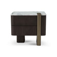 Maison Debrah Serin white marble nightstand in dark grey elm with a brass accent leg