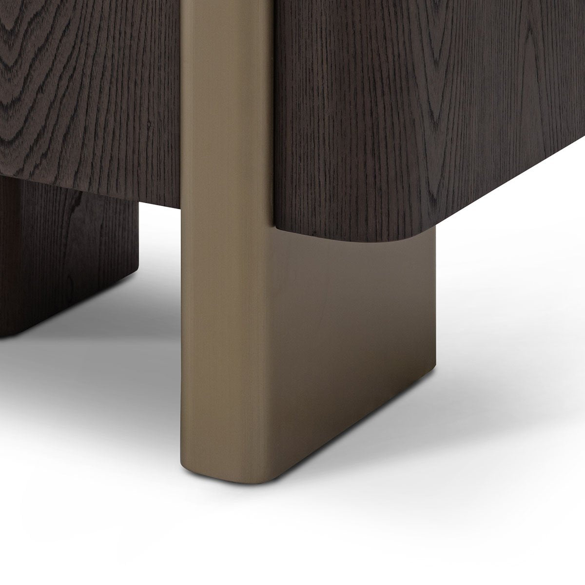 Maison Debrah Serin white marble nightstand in dark grey elm with a brass accent leg — view 3