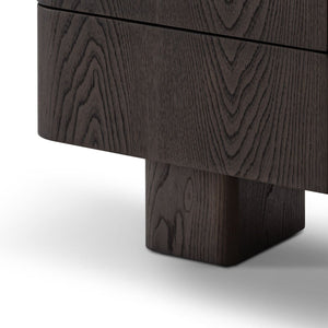 Maison Debrah Serin white marble nightstand in dark grey elm with a brass accent leg — view 5