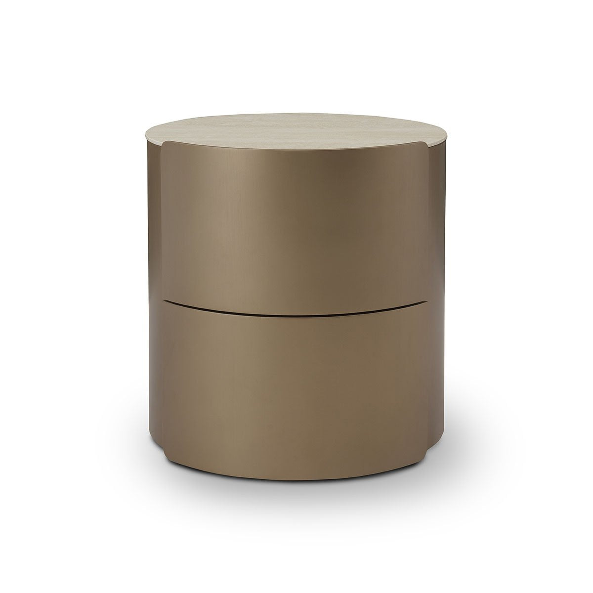 Maison Debrah Arvis cylindrical brass nightstand with white ceramic top and single drawer