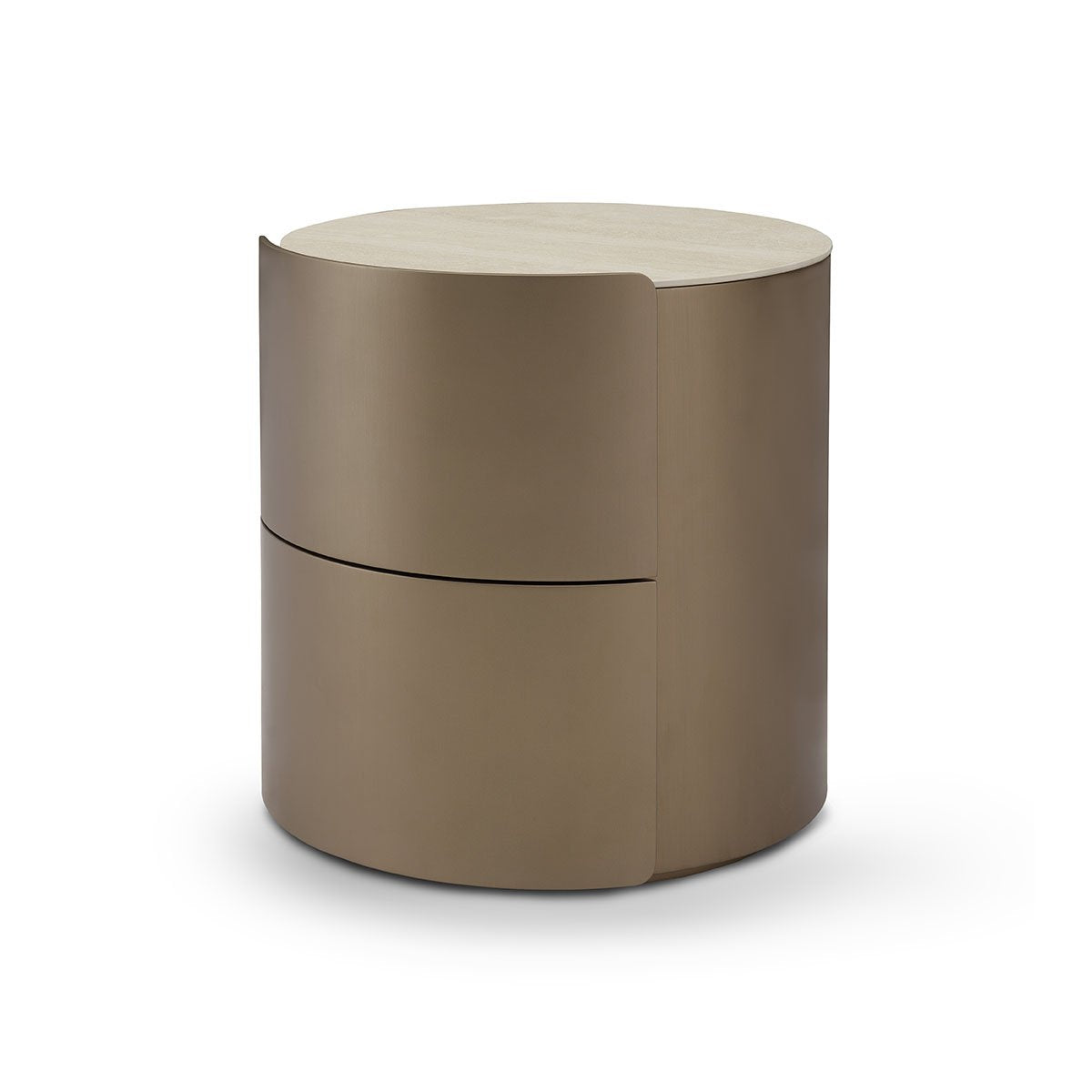 Maison Debrah Arvis cylindrical brass nightstand with white ceramic top and single drawer — view 2