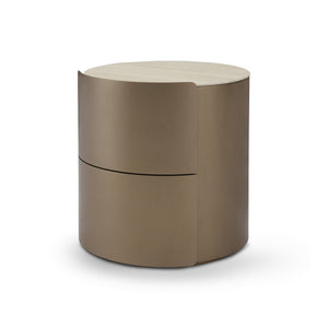 Maison Debrah Arvis cylindrical brass nightstand with white ceramic top and single drawer — view 2