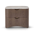 Maison Debrah Calmène marble-topped elm nightstand with two drawers and wave-shaped pulls